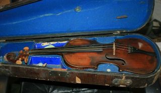 Old Antique Full Size Violin With Case All Needs Repairing