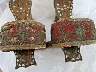 Antique Chinese Shoes with Embroiderd & Inlaid Wooden Platforms 5