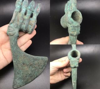 Very Old Roman Bronze Lion Head Ancient Old Antique Axe
