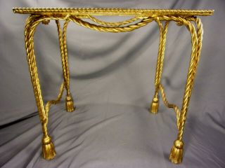 Italian Gilt Iron Tole Rope Tassel Table 20.  75 X 20.  75 X 15 " Hollywood Regency
