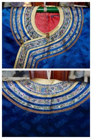 QING Chinese Kesi Embroidered Blue Silk Formal Manchu Chaufu Zen Robe Textile 1 10