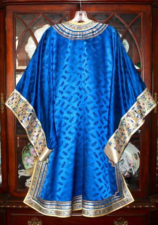 QING Chinese Kesi Embroidered Blue Silk Formal Manchu Chaufu Zen Robe Textile 1 3