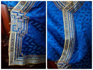 QING Chinese Kesi Embroidered Blue Silk Formal Manchu Chaufu Zen Robe Textile 1 6