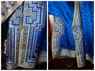 QING Chinese Kesi Embroidered Blue Silk Formal Manchu Chaufu Zen Robe Textile 1 7