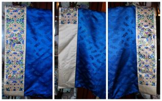 QING Chinese Kesi Embroidered Blue Silk Formal Manchu Chaufu Zen Robe Textile 1 9
