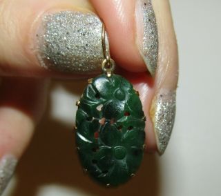 EXQUISITE,  ANTIQUE VICTORIAN CHINESE 9 CT GOLD IMPERIAL DARK GREEN JADE EARRINGS 6