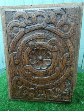 15thc Gothic Wooden Oak Panel With Tudor Rose & Other Carvings C1480s