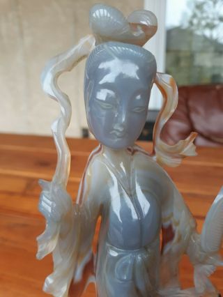 Antique Chinese Hand Carved Natural Agate Geisha stone statue sculpture 9 1/2 