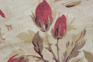 Antique French Fabric printed cotton heavy weight ducks roses rare design c1890 2