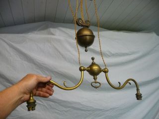 Antique Edwardian Twin Lamp Rise,  Fall Ceiling Light Fitting Pendent Project Old