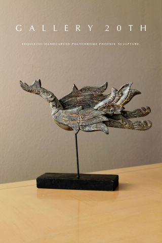 Powerful Polychrome Phoenix Dragon Sculpture Vtg Wood Interior Designer Decor