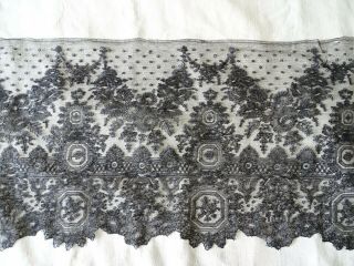 Antique French Handmade Black Chantilly Lace Flounce 165 " L X 14 " W