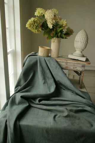 Antique French Linen Sheet Dyed Dark Gray Blue