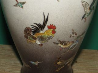 Antique Japanese Satsuma Vase with Rooster and Bird Decoration Signed 2