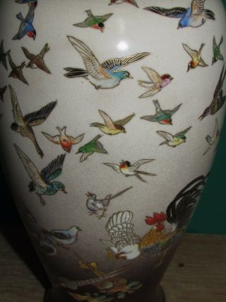 Antique Japanese Satsuma Vase with Rooster and Bird Decoration Signed 3