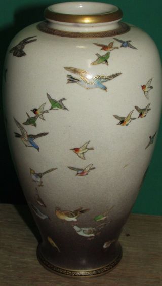 Antique Japanese Satsuma Vase with Rooster and Bird Decoration Signed 5