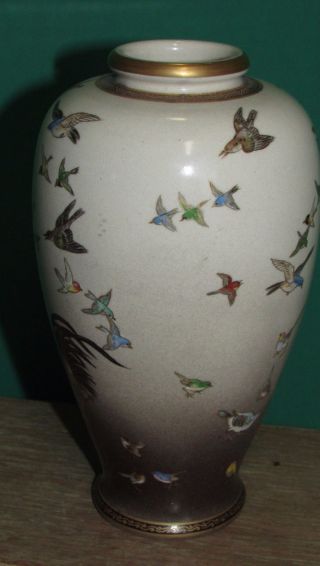 Antique Japanese Satsuma Vase with Rooster and Bird Decoration Signed 8