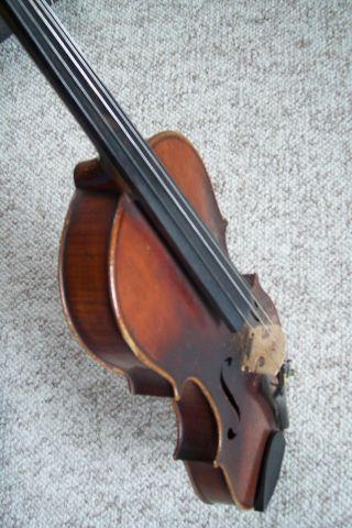 Antique Full Size Strad Labeled Violin Carved Peg Box 10