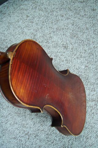 Antique Full Size Strad Labeled Violin Carved Peg Box 11