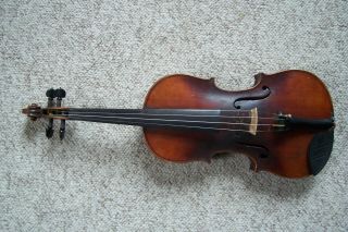 Antique Full Size Strad Labeled Violin Carved Peg Box