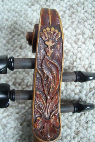Antique Full Size Strad Labeled Violin Carved Peg Box 7