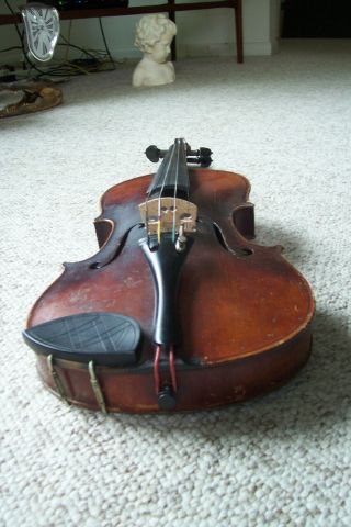 Antique Full Size Strad Labeled Violin Carved Peg Box 8