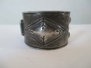 Very Fine Old Navajo Coin Silver Repousse Ingot with Turquoise Cuff Bracelet 6