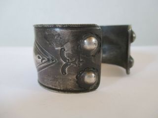 Very Fine Old Navajo Coin Silver Repousse Ingot with Turquoise Cuff Bracelet 7