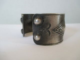 Very Fine Old Navajo Coin Silver Repousse Ingot with Turquoise Cuff Bracelet 8