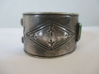 Very Fine Old Navajo Coin Silver Repousse Ingot with Turquoise Cuff Bracelet 9