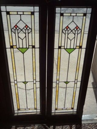 Antique Stained & Clear Leaded Glass Doors / Windows 48 " X 16 "