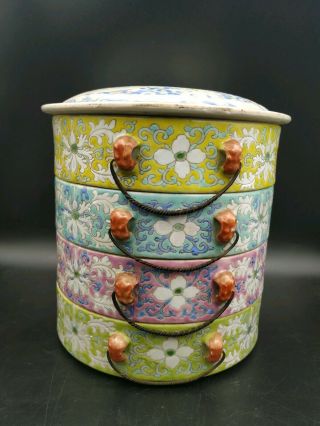 Antique Chinese Famille Rose Porcelain Stacking Container Bowls Dishes 2