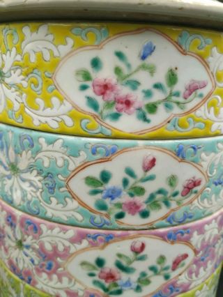 Antique Chinese Famille Rose Porcelain Stacking Container Bowls Dishes 4