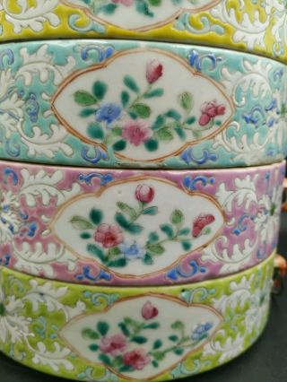 Antique Chinese Famille Rose Porcelain Stacking Container Bowls Dishes 5