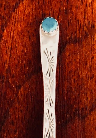 - NATIVE AMERICAN STERLING SILVER SALT SPOON WITH TURQUOISE STONE INSET [2] 3