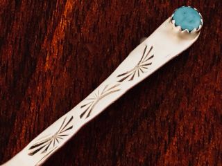 - NATIVE AMERICAN STERLING SILVER SALT SPOON WITH TURQUOISE STONE INSET [2] 4