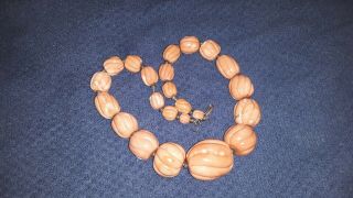 Vintage Hand Carved Coral Large Bead Necklace 176.  6 Grams 11