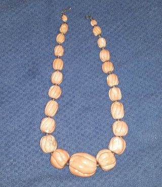 Vintage Hand Carved Coral Large Bead Necklace 176.  6 Grams
