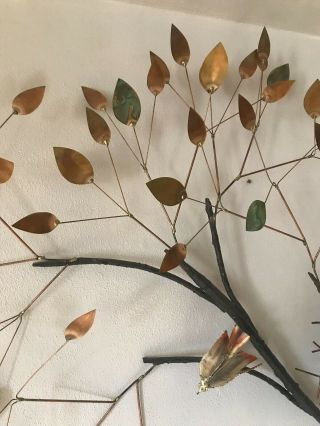 Signed Curtis Jere Metal Tree Wall Sculpture with Nest and Birds Dated 1969 11