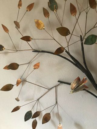 Signed Curtis Jere Metal Tree Wall Sculpture with Nest and Birds Dated 1969 6