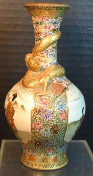 Fine 19th Century Satsuma Cabinet Vase with Dragon 3