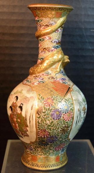 Fine 19th Century Satsuma Cabinet Vase with Dragon 4