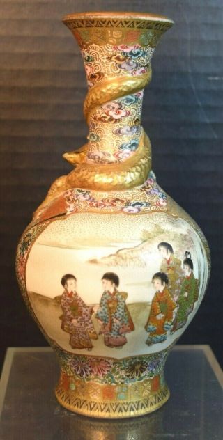 Fine 19th Century Satsuma Cabinet Vase with Dragon 6
