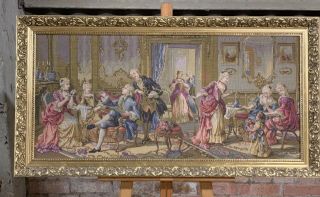 Large Gilt Framed Flemish Style Tapestry Depicting An 18th Century Scene 10
