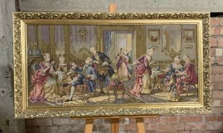 Large Gilt Framed Flemish Style Tapestry Depicting An 18th Century Scene
