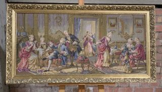 Large Gilt Framed Flemish Style Tapestry Depicting An 18th Century Scene 2
