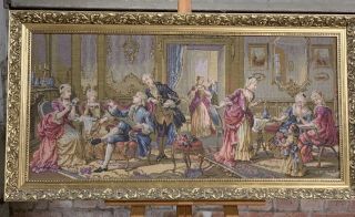 Large Gilt Framed Flemish Style Tapestry Depicting An 18th Century Scene 3