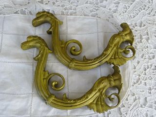 Antique Pair Solid Gild Bronze Coat Hat Hangers Hooks - Dragons Chiselled 11