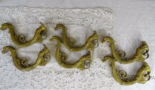 Antique Pair Solid Gild Bronze Coat Hat Hangers Hooks - Dragons Chiselled 12