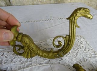 Antique Pair Solid Gild Bronze Coat Hat Hangers Hooks - Dragons Chiselled 2